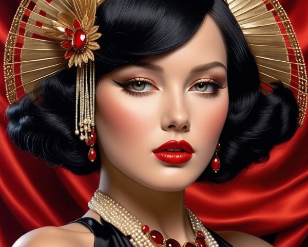 Elegant Woman in Retro Glamour with Pearl Necklace