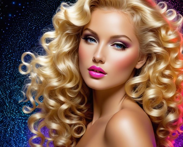 Close-Up of Model with Curly Blonde Hair and Makeup