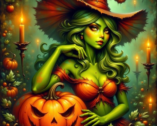 Mystical Witch with Pumpkin in Enchanting Setting