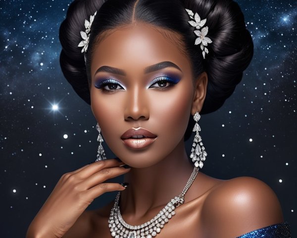 Model with Elegant Updo Against Starry Background