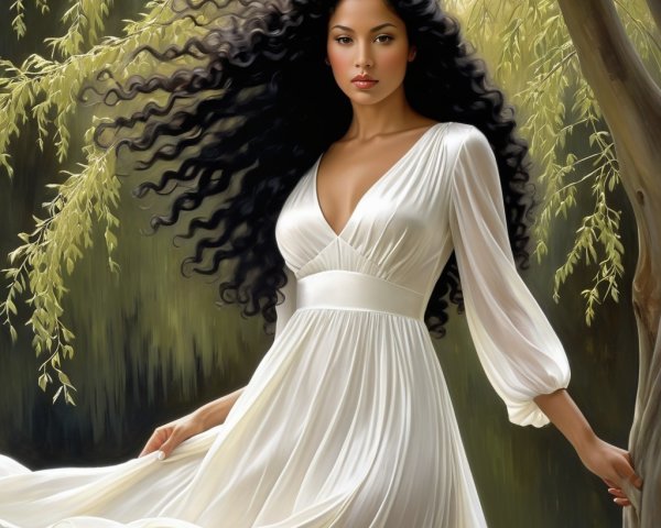 Woman in White Dress Amidst Lush Greenery Outdoors