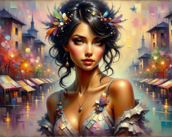 Striking Woman with Flowers in Enchanting Setting