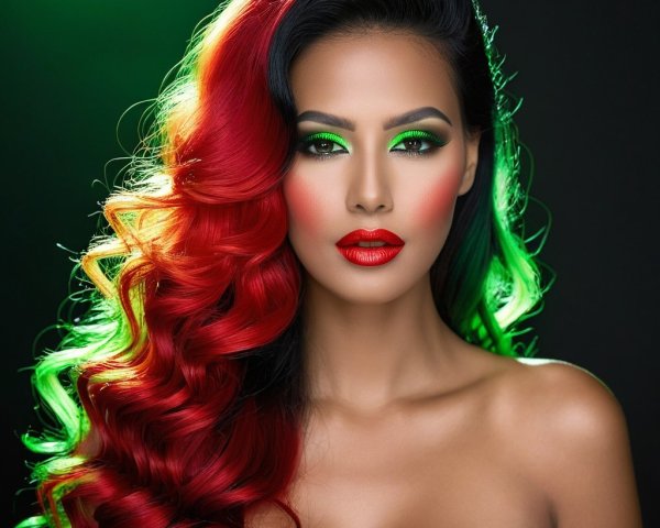 Vibrant Portrait of a Woman with Bold Makeup and Hair