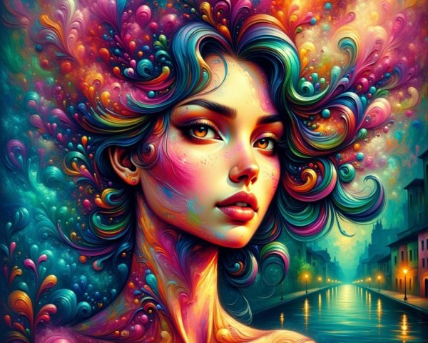 Psychedelic Portrait of a Young Woman by Waterfront