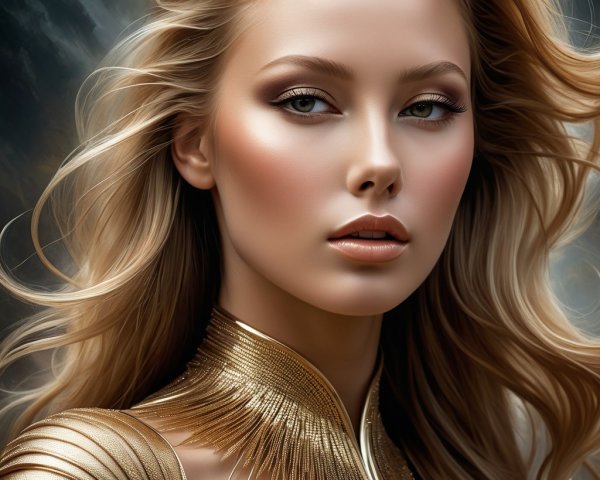 Portrait of a Young Woman with Golden Hair and Clouds