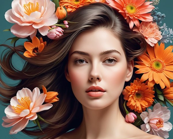 Portrait of a Young Woman with Floral Accents