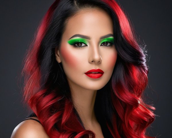 Portrait of a Woman with Vibrant Hair and Bold Makeup