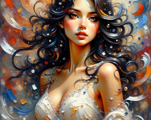 Digital painting of a woman with dark wavy hair