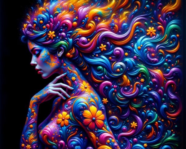 Intricate Portrait of a Woman with Colorful Hair