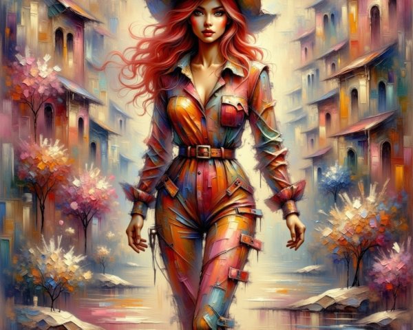 Colorful AI Painting of Woman in Vibrant Street Scene
