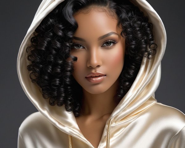 Portrait of a young woman in a golden hoodie