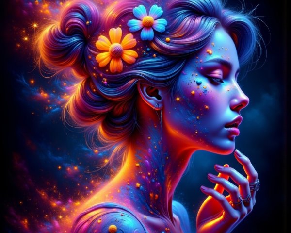 Ethereal portrait of a woman with cosmic features
