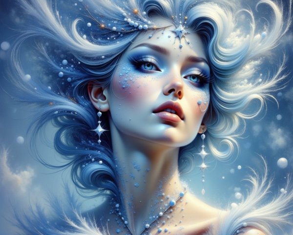 Fantastical portrait of a woman with blue features