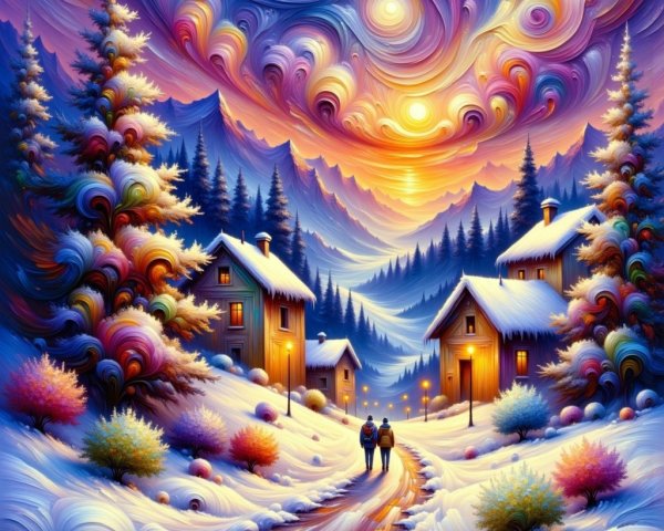 Surreal Winter Wonderland with Vibrant Colors and Textures