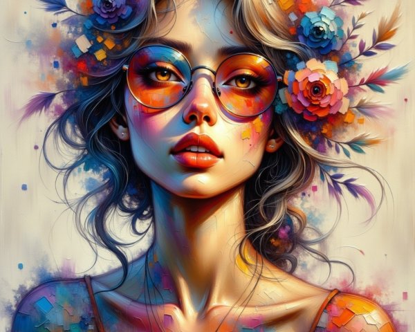 Vibrant Portrait of Young Woman with Colorful Flowers
