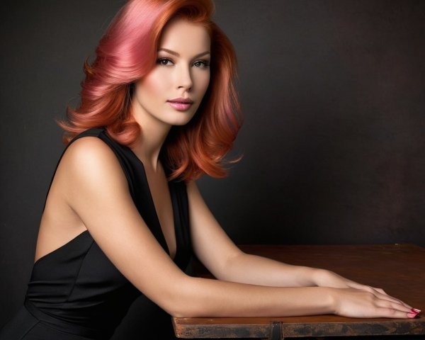 Glamorous model with red hair in elegant pose