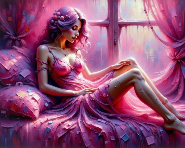 Serene Woman in Soft Pink Light by a Window