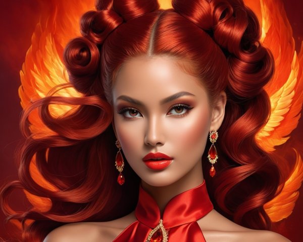 Elegant Woman with Radiant Red Hair and Jewelry