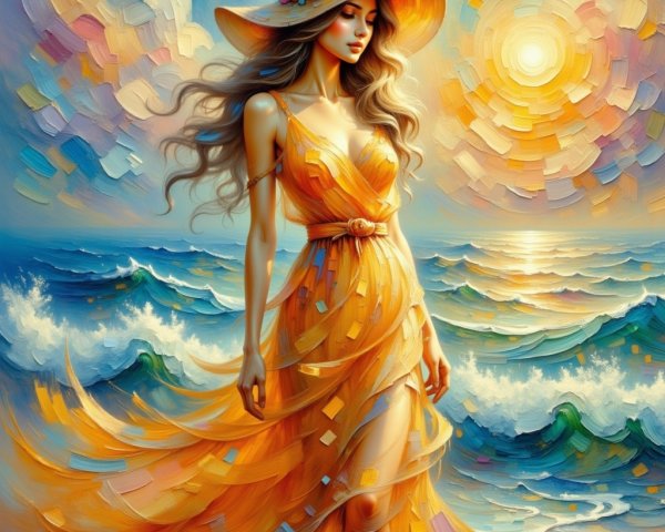 Impressionistic Oil Painting of a Woman in Sundress