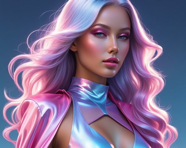 Futuristic Woman with Pink and Silver Hair and Outfit