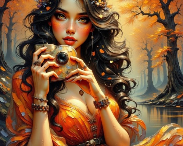 Young Woman in Orange Dress by Autumn River