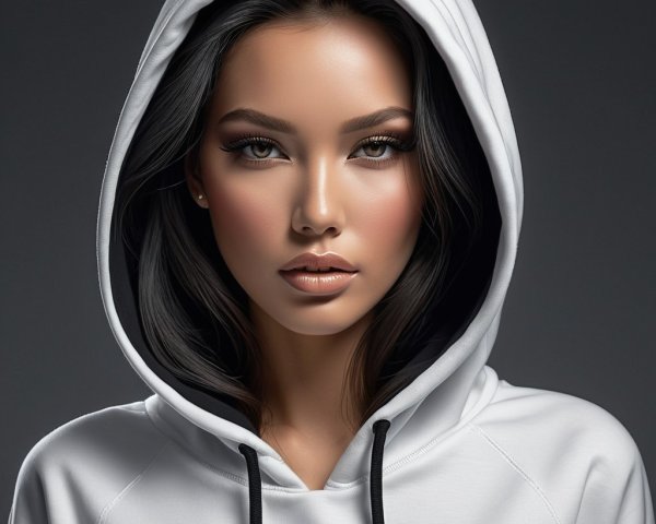 Portrait of a Young Woman in a White Hoodie