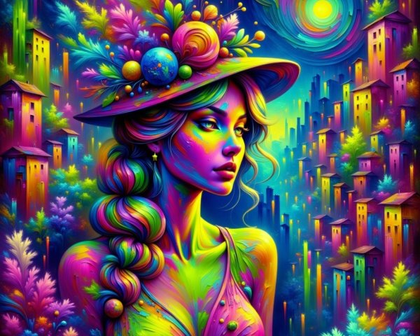 Surreal Portrait of a Woman with Colorful Flowers