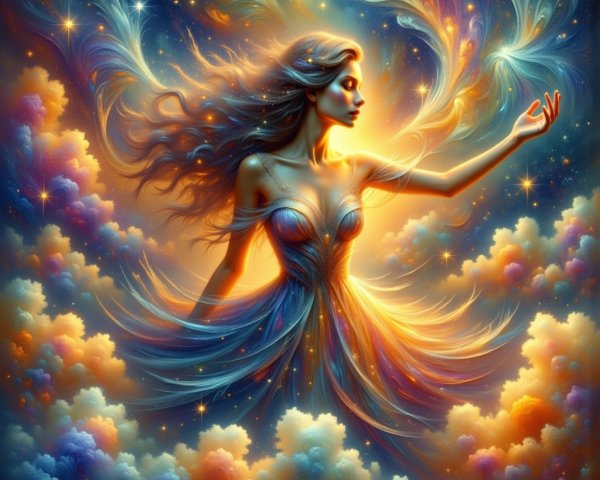 Cosmic Scene of Ethereal Woman in Vibrant Colors
