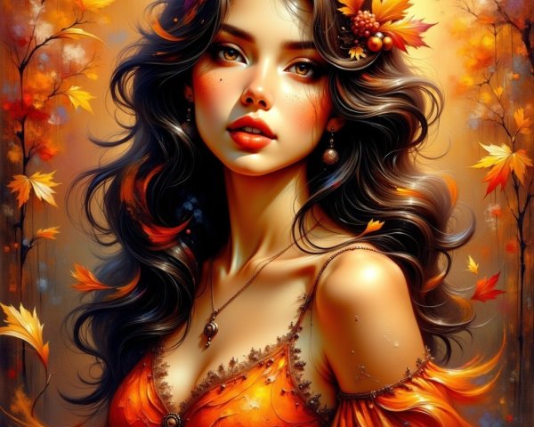Woman in Orange Dress Surrounded by Autumn Colors