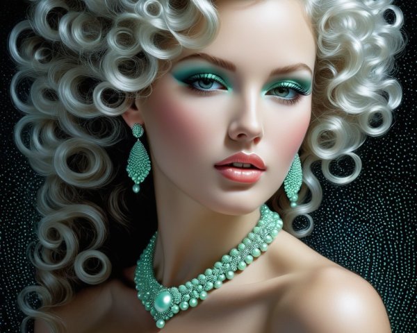 Model with Voluminous Curly Hair and Elegant Makeup