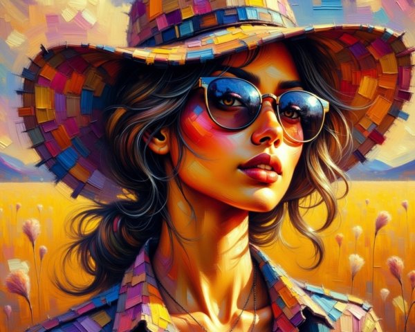 Young Woman in Vibrant Outfit in Golden Field