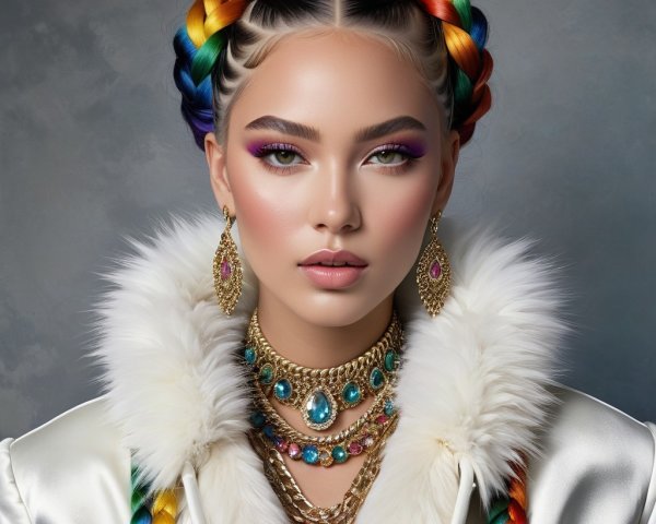 Portrait of a young woman with vibrant braids and jewelry