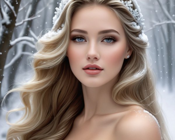 Serene Winter Scene of a Young Woman in Nature