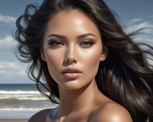 Portrait of a Young Woman at the Beach with Ocean View