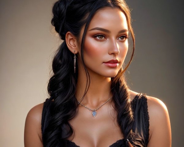 Portrait of a Young Woman with Long Dark Hair