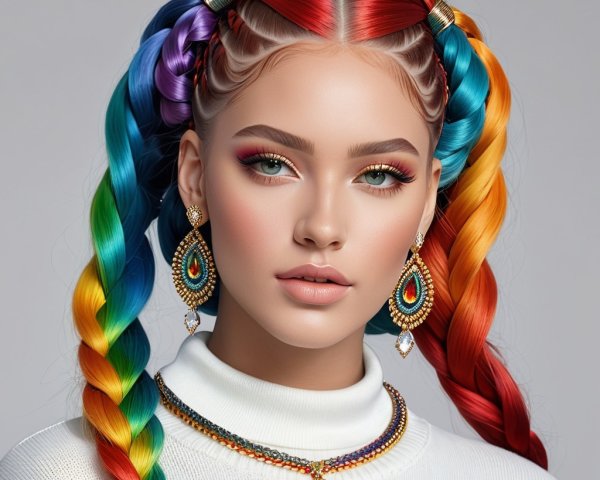 Portrait of a Young Woman with Multicolored Hair