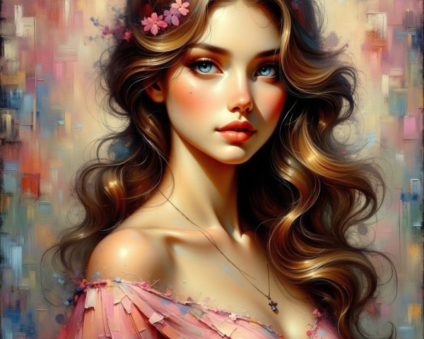 Detailed Portrait of a Young Woman with Blossoms