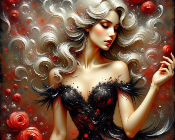 Hyper-detailed digital art of a woman with white hair
