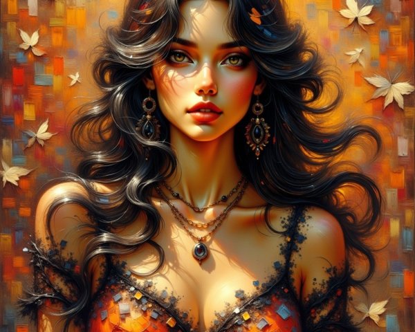 Portrait of a Young Woman in Autumn Background