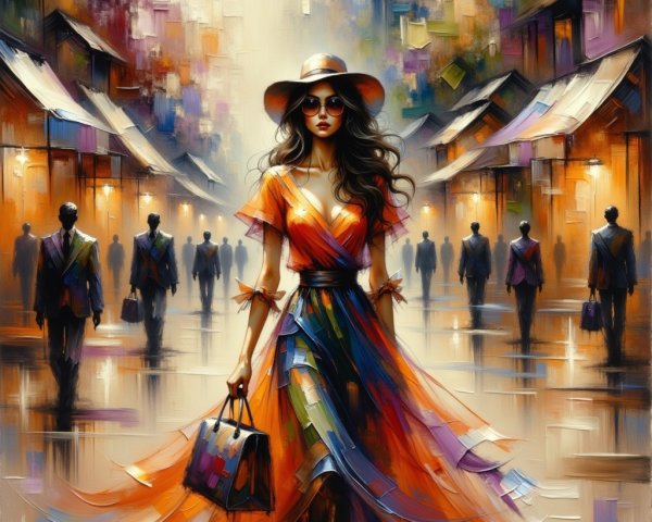 Stylish Woman in Orange Dress on Urban Street