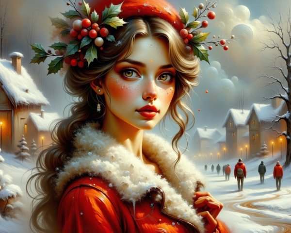 a snowy winter village with festive decorations