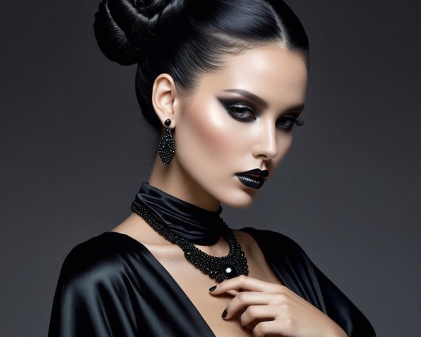 Dramatic Beauty Look with Bold Black Lipstick and Smoky Eyes