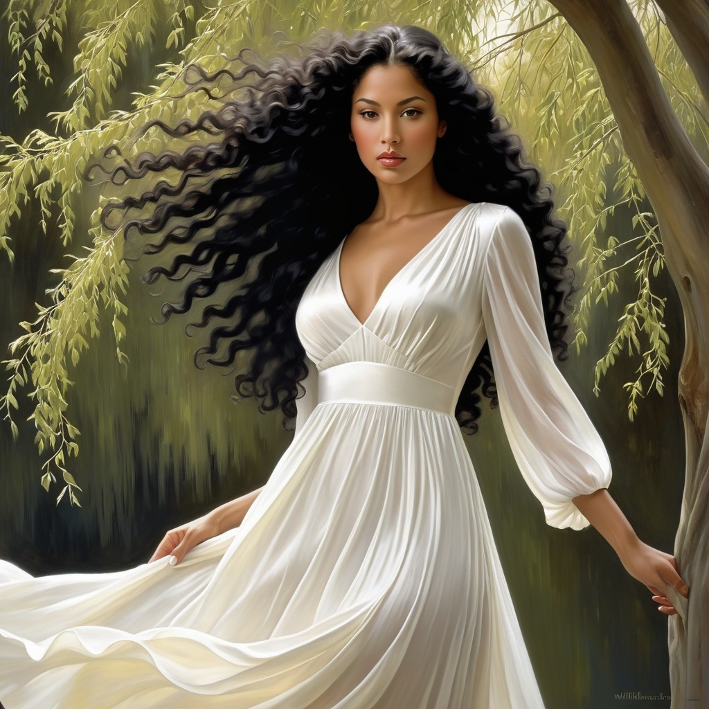 Woman in White Dress Amidst Lush Greenery Outdoors