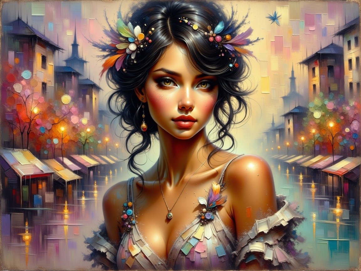 Striking Woman with Flowers in Enchanting Setting