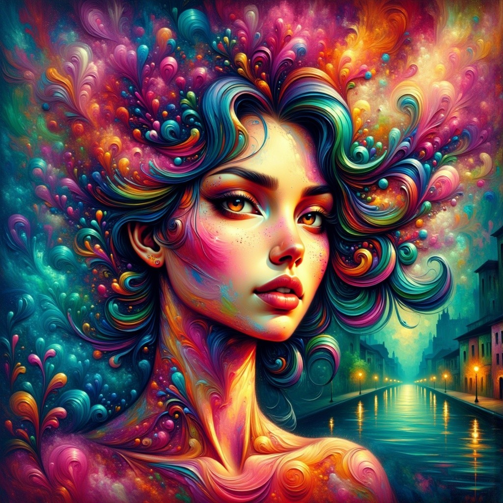 Psychedelic Portrait of a Young Woman by Waterfront