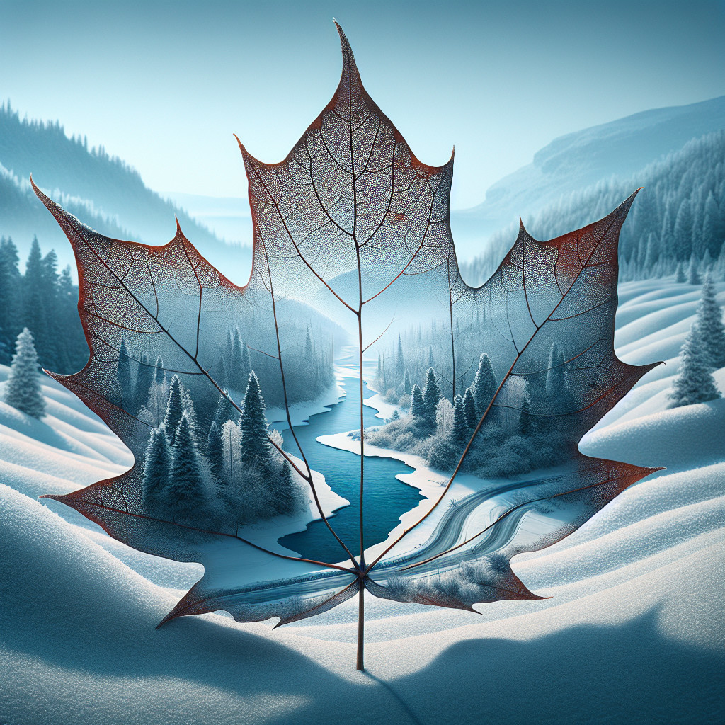 Translucent Maple Leaf in Serene Winter Landscape