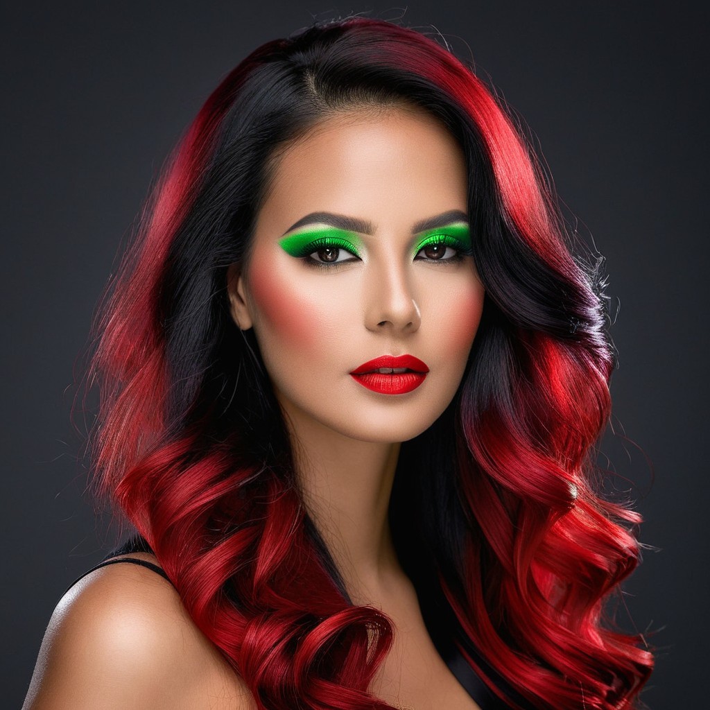Portrait of a Woman with Vibrant Hair and Bold Makeup