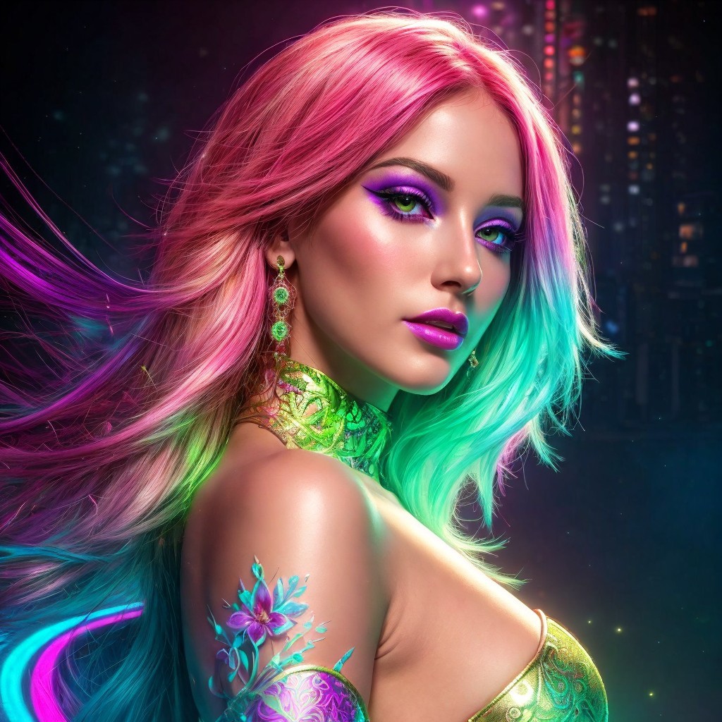 Portrait of a Woman with Vibrant Multi-Colored Hair