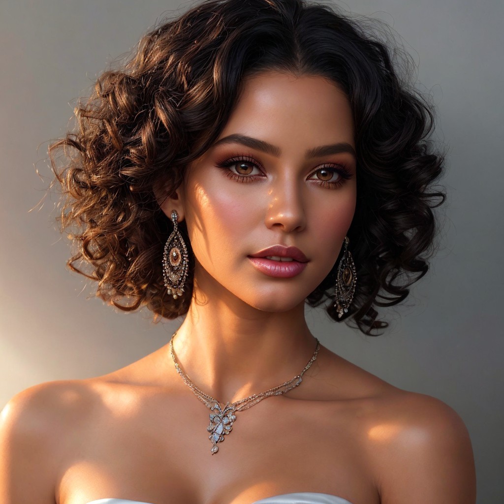 Close-Up Portrait of a Young Woman with Curly Hair