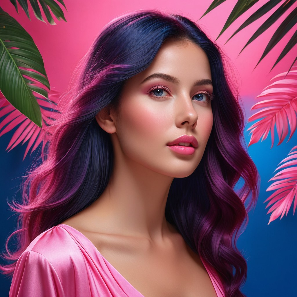 Portrait of a woman with vibrant blue-purple hair